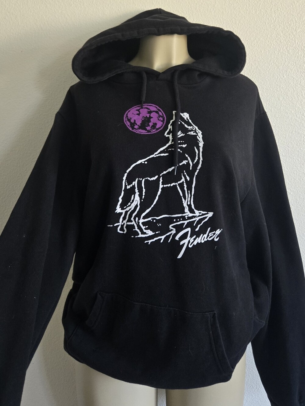 Brixton Black Crewneck Hoodie with Purple Moon & White Wolf Graphic